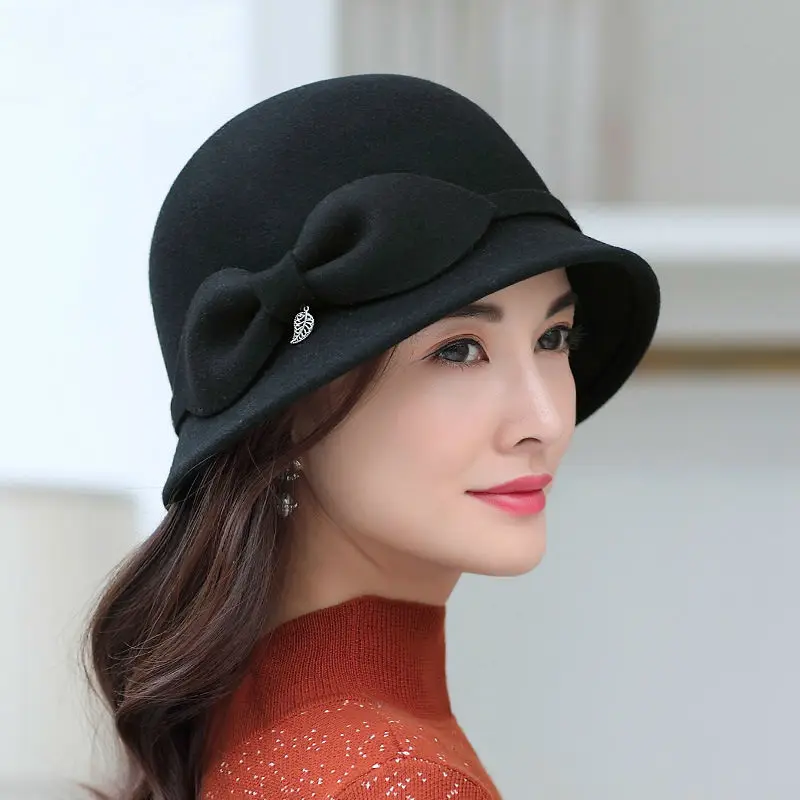 

2018 Female Banquet Fashion Headwear Lady Party Formal Short Brim Cloche Hat Women Winter 100% Wool Felt Hats