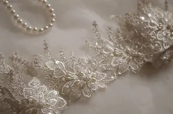 

ivory pearl beaded lace trim ivory alencon lace trim scalloped lace trim sequined trim lace CGDZ81B 10yards