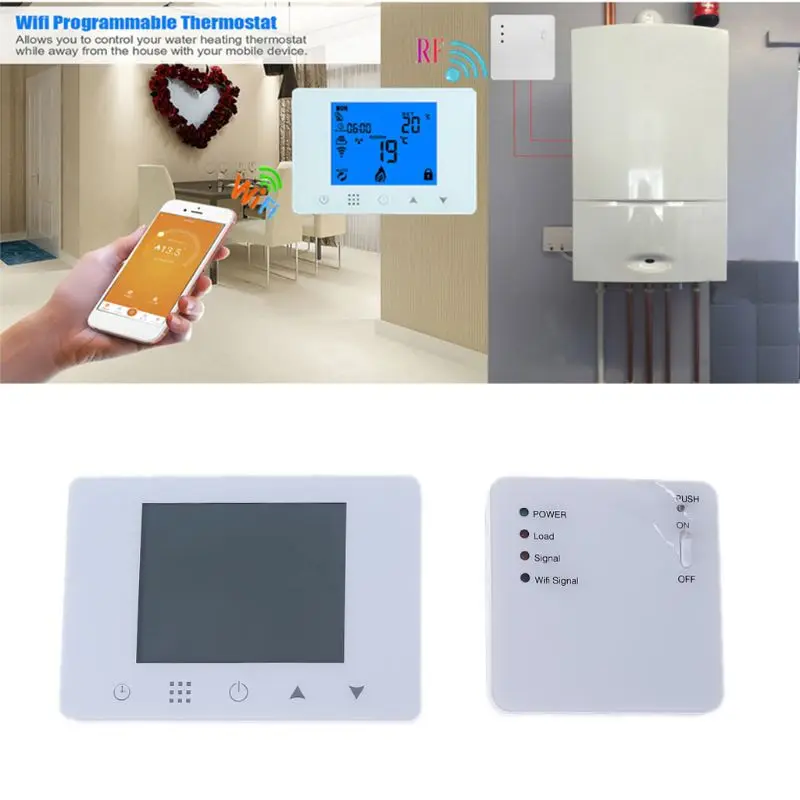 

WiFi & RF Wireless Room Thermostat Wall-hung Gas Boiler Heating Remote Control Temperature Controller for Alexa & Google home