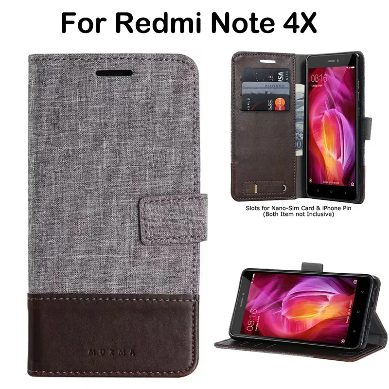 MUXMA Canvas Leather Flip Case For Xiaomi Redmi Note 4X Case Cover Wallet Ultra Thin Slim Soft Back Cover Case Luxury For Women