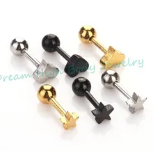Тепла стержня уха кости ногтей серьги покрытие вакуум Титан золотистый и черный Сталь star ball 60 шт. Средства ухода за кожей cartilagetragus пирсинг украшения