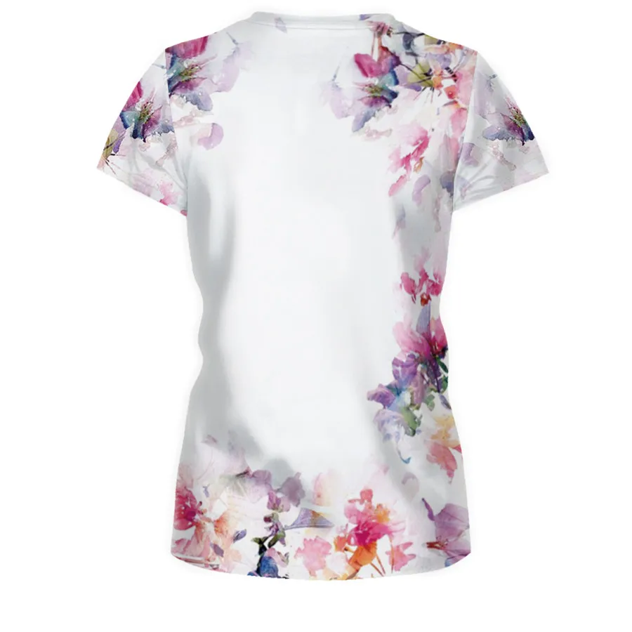 Спортивный дизайн, женская футболка,, жилеты для влюбленных пар, блузка, белая Цветочная 3D печать, футболка с короткими рукавами для фитнеса, рубашка с круглым вырезом