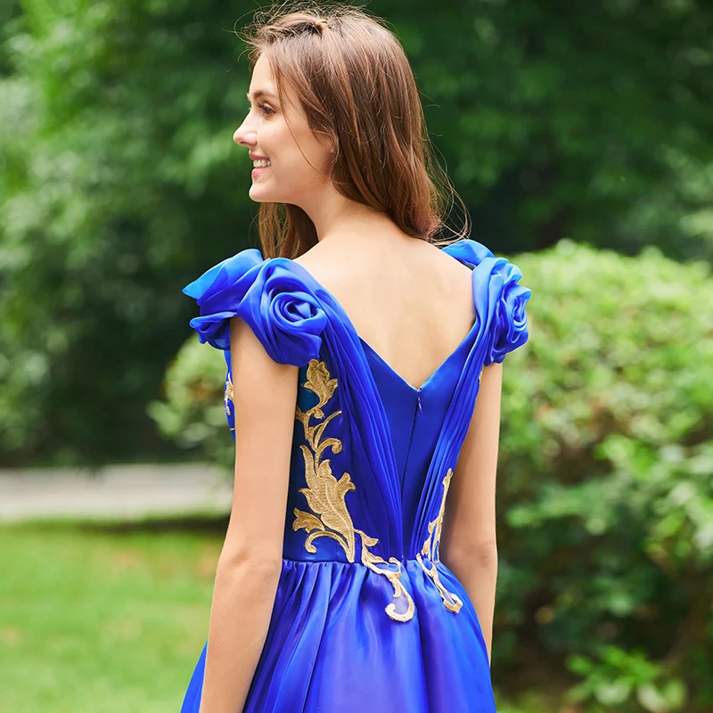 Tanpell аппликации платья для выпускного вечера Синий Короткие рукава длина до пола линия платье женщины на молнии вечерние плюс