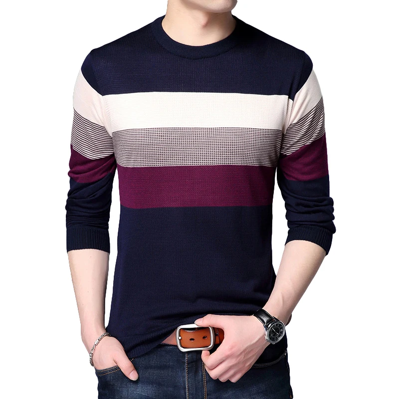 

2018 brand social cotton thin men's pullover sweaters casual crocheted striped knitted sweater men jersey clothes