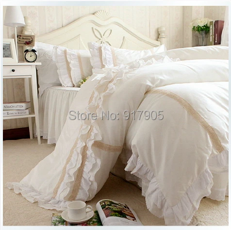 Free Shipping Luxury Korean Embroidered Lace Ruffle Bedding Sets