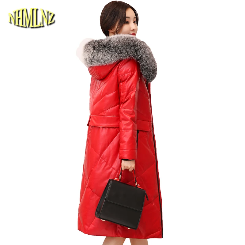 Large size 4XL Winter Leather Down Jacket Women 2019 Solid