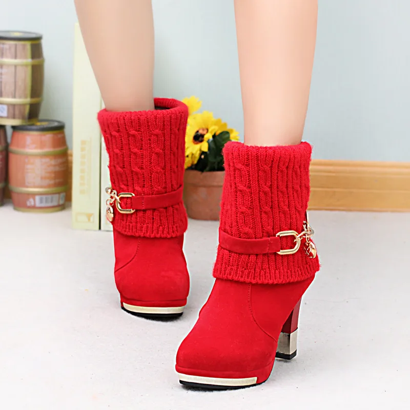 

ZHENZHOU 2018 winter thick with women's boots high-heeled female boots frosted wool in the Martin boots women Women's shoes