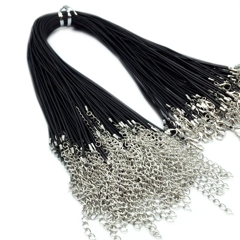 

10PC/lot 1.5 mm Leather Chains Necklace Bracelet Pendant Charms With Lobster Clasp DIY Jewelry Findings String Cord Necklaces