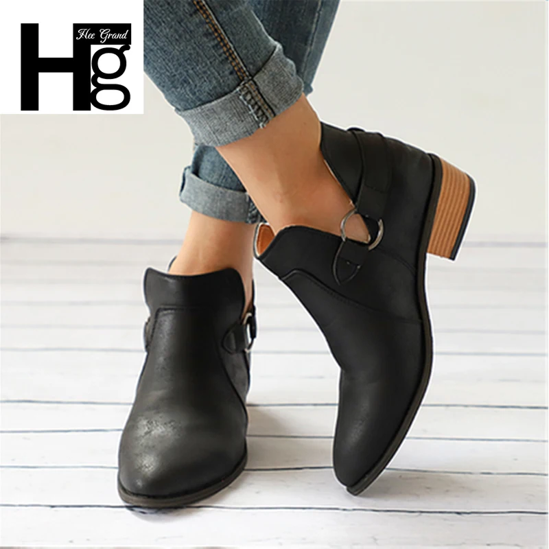 

HEE GRAND Woman Winter Fashion Slip-On Round Toe Ankle Boots Black White 2 Colors Autumn And Winter New Boots Large Size XWX7057