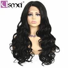 USMEI парик с кружевом спереди, волнистый парик, ручное плетение, черный длинный полный парик с кружевом, синтетические волосы, парики для женщин, два цвета, выберите вечерние, косплей