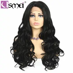 USMEI кружева спереди парик Волнистые парик ручное ткачество черный длинный парик синтетические парики волос для Для женщин 2 цвета на выбор