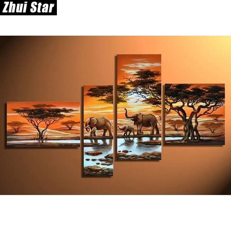 Zhui Star 5D DIY Full Square Diamond Painting Elephant Family Multi Picture Combination Embroidery Cross Stitch