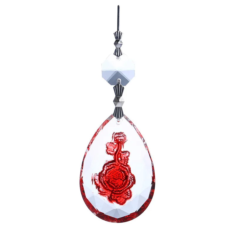 50mm Red Facet Rose Glass Crystal Prisms Suncatcher Chandeliers Parts Garland 1 Beads & 2 hooks Lustres Lamp Hang Drops Decor (8)
