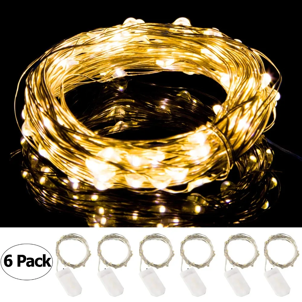 

6PCS Battery Operated Led Copper Wire Fairy Light For Bedroom Patio Indoor Outdoor Home Christmas Xmas Tree Holiday Party Decora