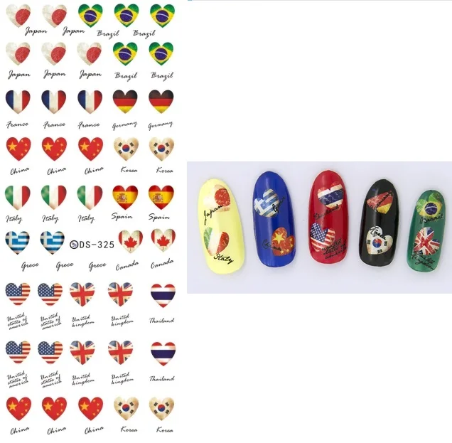 Rocooart DS325 переводные наклейки для ногтей с водой Harajuku элементы в стиле сердца флаги стран наклейки для ногтей Наклейка для маникюра - Цвет: DS325