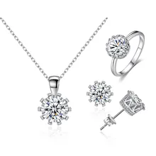 KobitAce 3 sets of crown ring necklace earrings with Necklace Earrings Ring micro green electroplating ladies