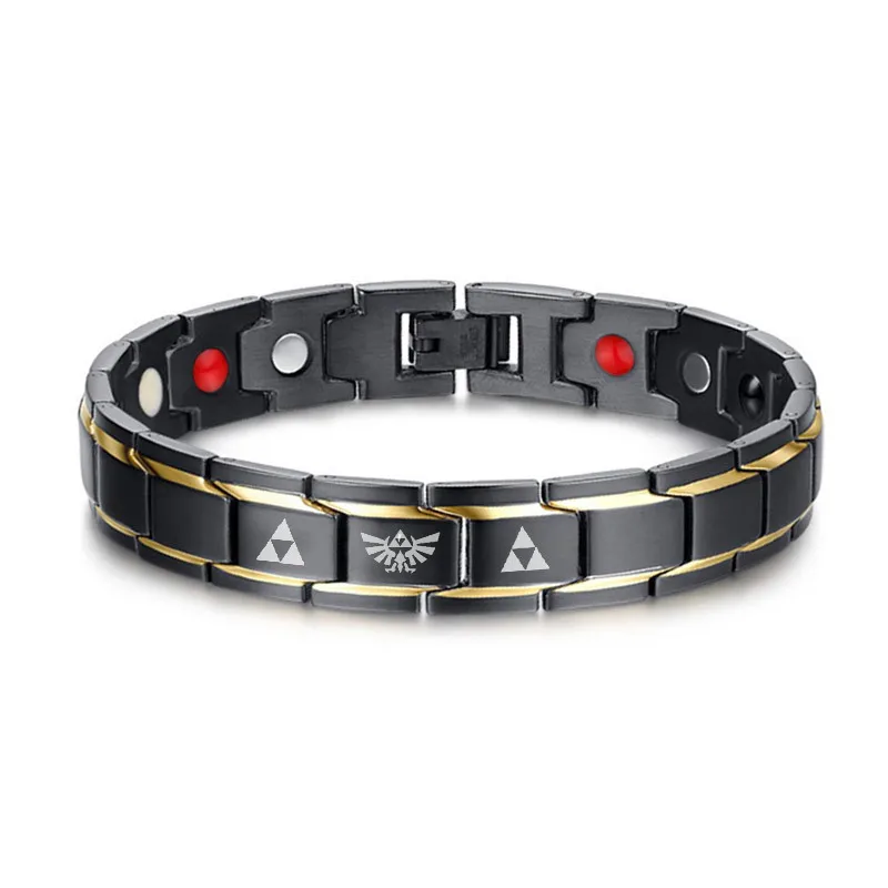 

Gents Luxury Two Tone Energy Bracelet for Men Stainless Steel 4 IN 1 Bio Engraved Legend of Zelda Symbol Magnetic Bangle Jewelry