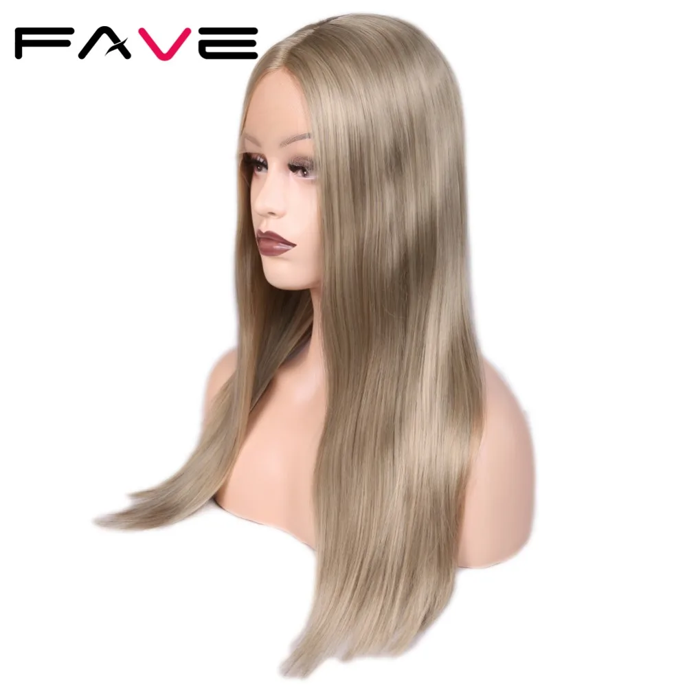 FAVE синтетический парик на кружеве 9*1,8, прямой светильник, коричневый блонд, средняя часть, 24 дюйма, для женщин, косплей, высокотемпературное волокно