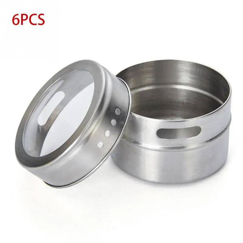 6 pcs for sales 6 шт./компл. прозрачной крышкой Магнитная специй Жестяная Банка Нержавеющая сталь специй хранилища контейнеры банки Кухня приправа держатель набор кухонной утвари - Цвет: 6 pcs for sales