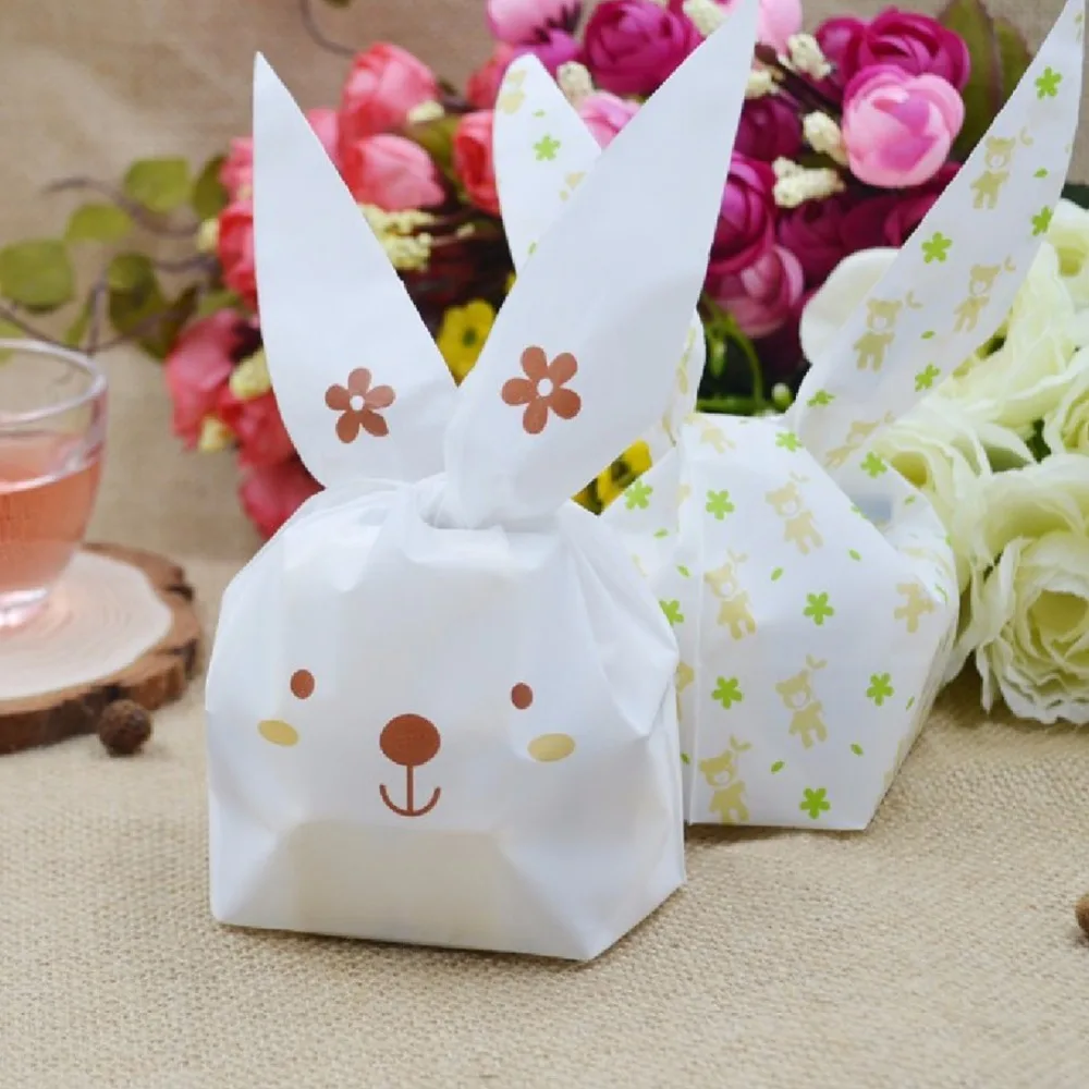 

20pcs/lot Cute Rabbit Ear Cookie Bags Plastic Bags for Biscuits Snack Candy Baking 13X23CM Package Food Bag Party Supplies HK097