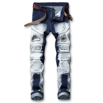 

2019 Men Jeans Design Fashion Hole Jeans Slim straight holes Patch Jeans Casual Mens Trousers Big Size 28-42