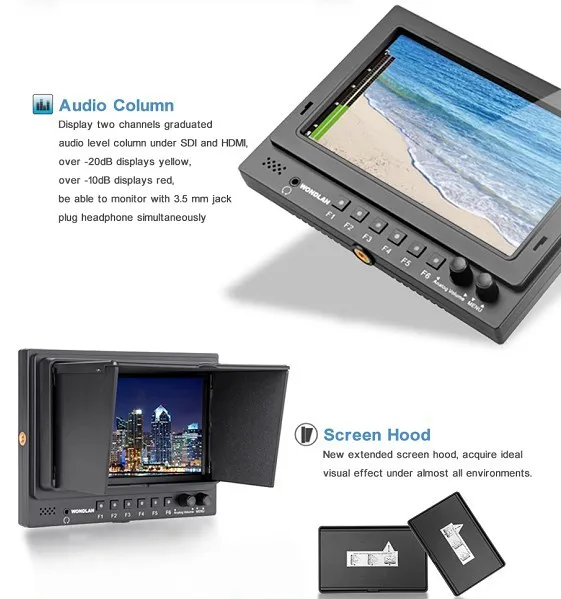 

WONDLAN 7 inch full HD dslr monitor SDI HD lcd fpv video camera monitor HDMI In and out DSLR camera 1024*600 with sunshade