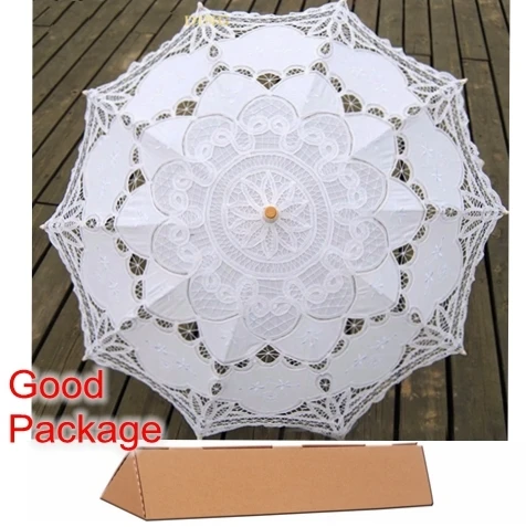 Lace Umbrella Cotton Embroidery Battenburg Lace Parasol Wedding Decoration White Ivory