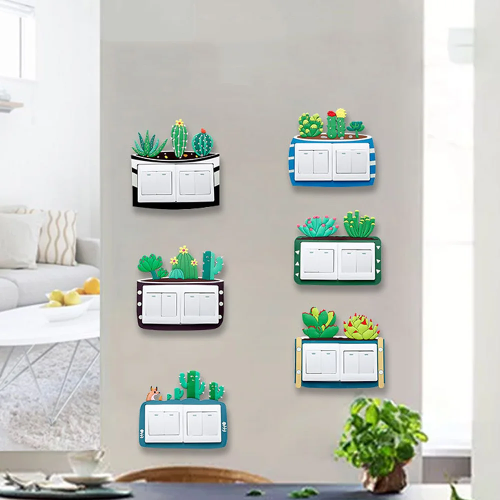 

3pcs Night Light Stereo Plant Pattern Switch Sticker Protective Cover Home Socket Board Wall Decoration Stickers