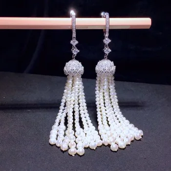 

New Shinning Tassel Earrings In Genuine Freshwater Pearl Beads S925 Sterling Silver Drop Earrings Jewelry Women Gifts