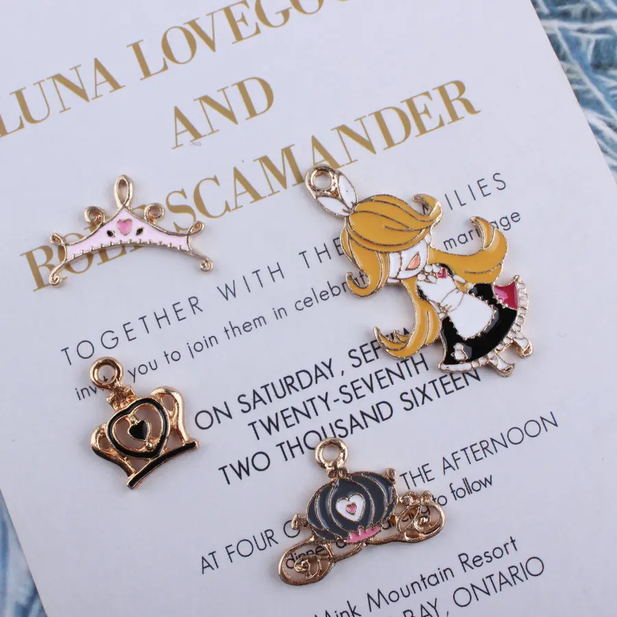 10pcs Fashion Diy Enamel Girl Crown Princess Women Charms For Bracelet