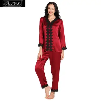 

LilySilk 100 Silk Pajama Set for Women 22 momme Trousering With Long Sleeves Sleepwear Luxury Shorts Lady Free Shipping