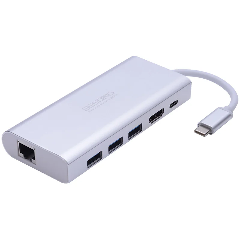 

Bestjing 6 in 1 USB-C Hub Type C to 4K HDMI Gigabit Ethernet USB-C Charging 3 USB 3.0 Converter Adapter Drop Shipping