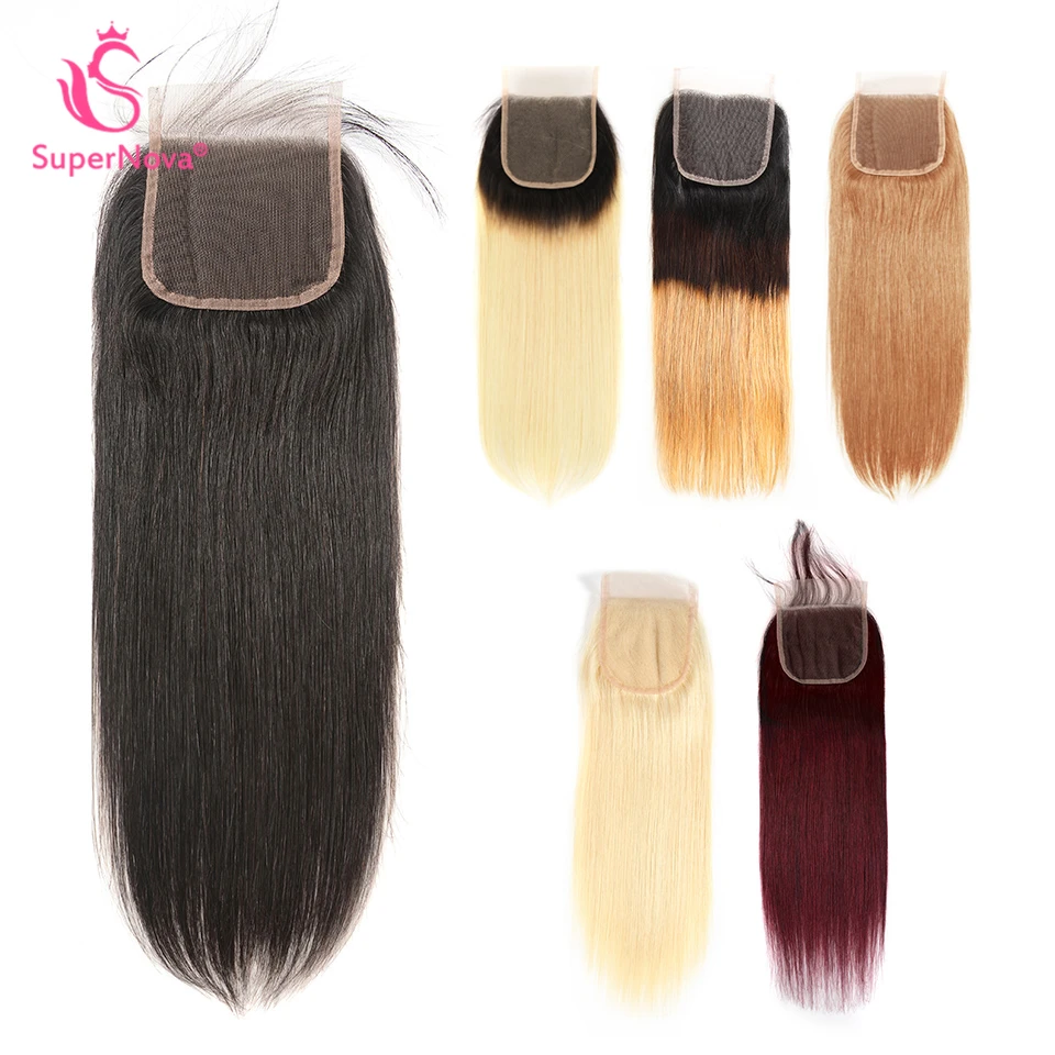 

Supernova Brazilian Lace Closure Straight Hair Remy Human Hair Pre Plucked Free/Middle/Three Part 4x4 inch Swiss Lace Closure