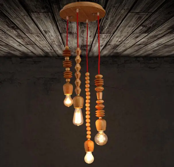 

4 Head Loft Style Industrial Vintage Pendant Light Fashion Hand Carved Wood Restaurant Decoration Light Bar Light Free Shipping