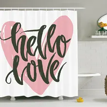 Cortina de ducha Vintage cartel con letras con una frase Hola amor sobre el arte de la ilustración de la forma del corazón, baño (72 