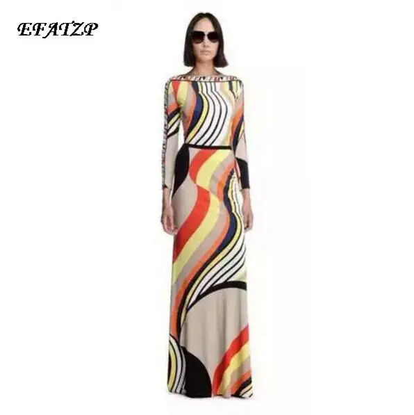 

Luxury Brands 2015 Autumn Jersey Silk Long Dress Women's Bohemia Print Bodycon Spandex Stretchable Signature XL XXL Maxi Dress