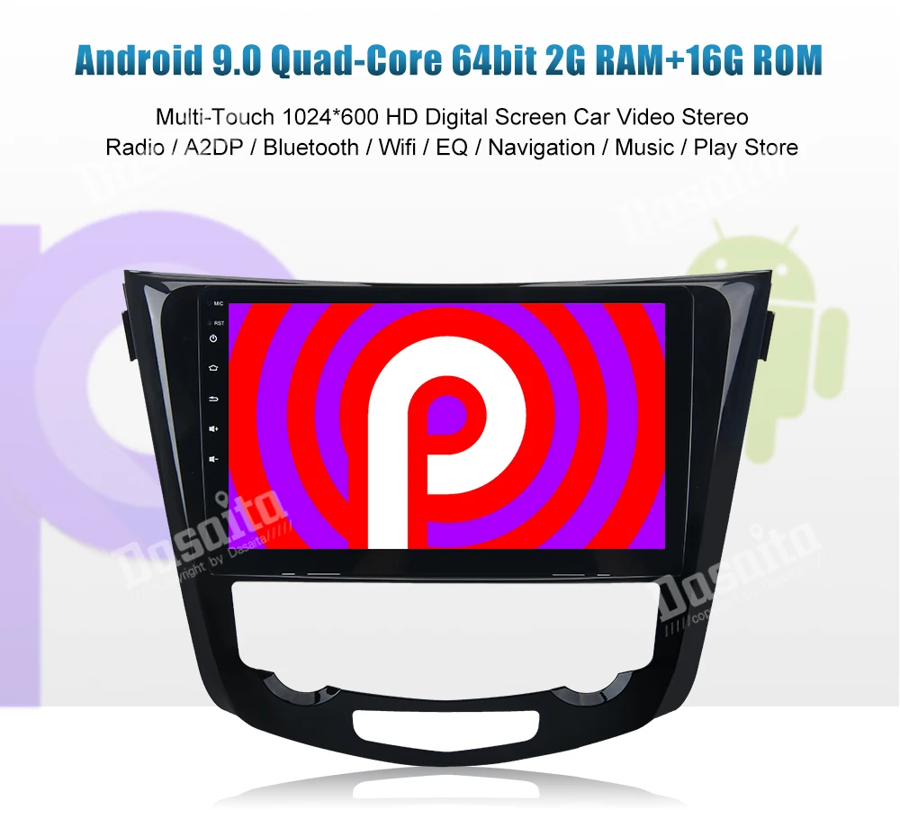 Excellent Dasaita 10.2" Touch Screen for Nissan X-Trail Qashqai Autoradio 2014 2015 Android 9.0 Support PA Bluetooth GPS Navigator System 12