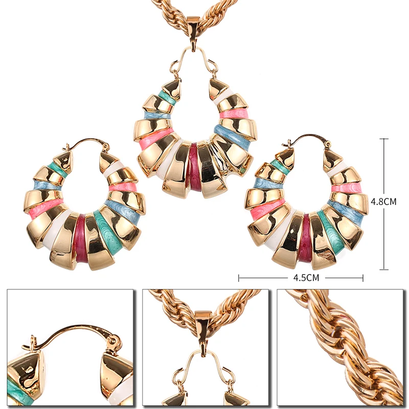 Ethlyn Африканский/нигерийский набор украшений для женщин хит красочные спиральные круглые серьги с подвесками ожерелье розовое золото ювелирные наборы