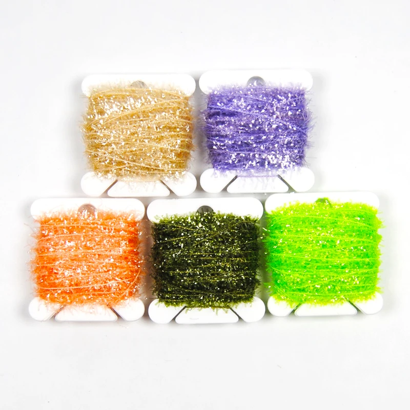 16Cards 10m/card Fly Fishing Tinsel Chenille Flies Material for Streamer Lures Crystal Flash Line Green Yellow Black Gold Pink