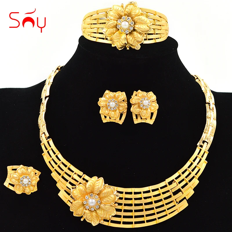 

Sunny Jewelry Big Flower Wedding Jewelry Set Women Fashion Bridal Jewelry Set Necklace Earrings Ring Bracelet For Party Jewelry