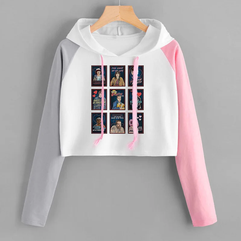 Dámská crop top mikina s kapucí - Stranger Things