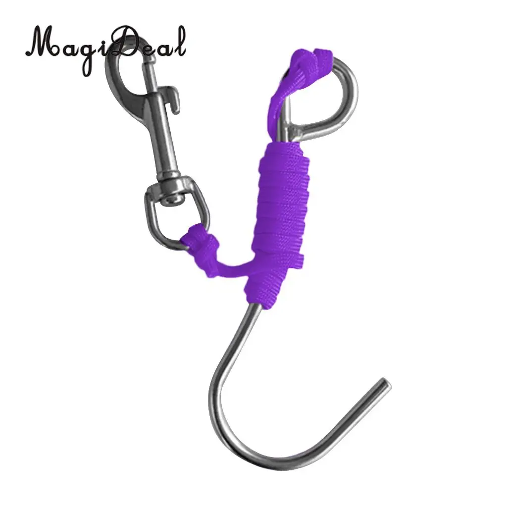 MagiDeal Scuba Diving Reef Drift Hook with 47' Line & Stainless Steel Clip for Snorkeling Freediving Swimming Caving Accessory