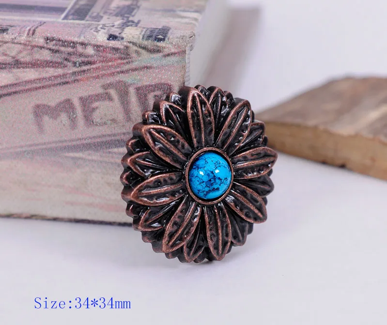 10X Blue Turquoise Antique Copper Rose Flower LeatherCraft Conchos Screw Back | Украшения и аксессуары