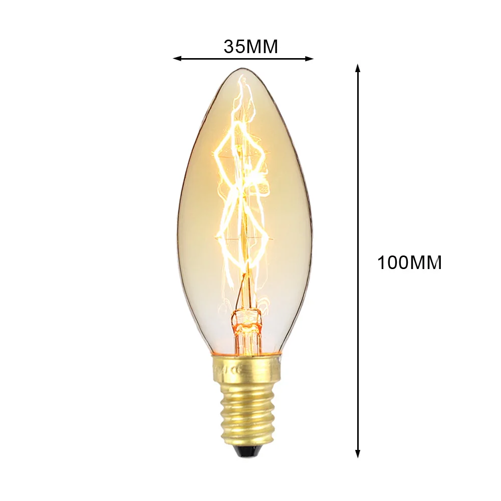 C35 светильник-свеча, винтажная лампочка эдисона E14, Маленький Винт 40 Вт, 220 В, головная лампа, настольная лампа, настенная лампа, декоративная лампочка, теплый белый цвет - Цвет: C35 E14 40W