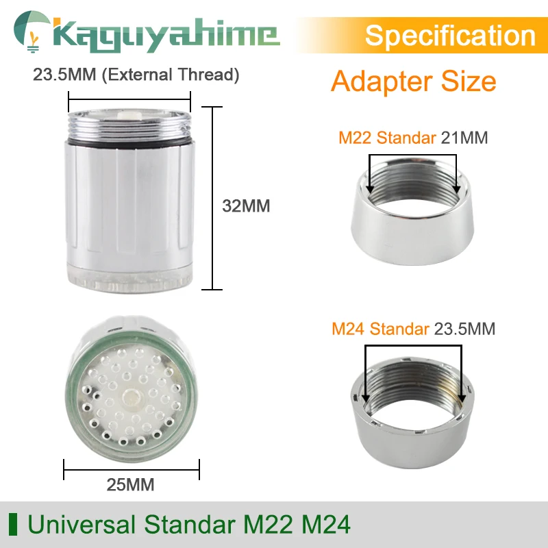 Kaguyahime LED Water Faucet Accessories Glow Colorful Tap Nozzle For Bathroom Kitchen Head Light 3 Colors 7 Colors