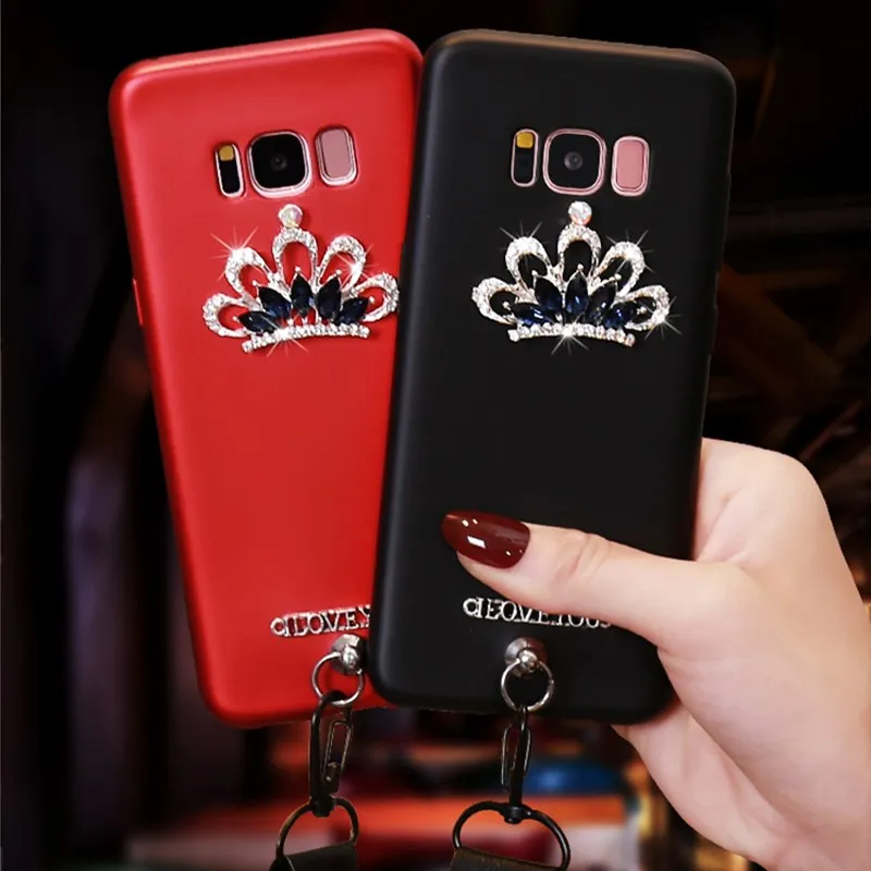 

For Samsung Galaxy J2 J4 J6 A6 A8 PLUS 2018 S8 S9 PLUS J3 J5 J7 NXT A3 A5 A7 2016 2017 Cover Crown Crystal Case Wrist Strap Rope