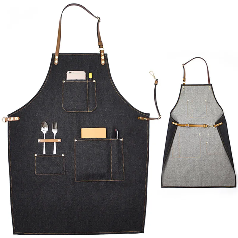 Denim Apron Leather Strap D82-2