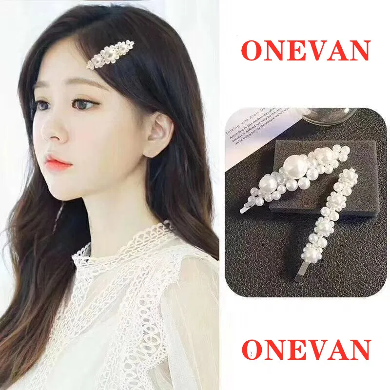 

ONEVAN Solid Pearl Hair Clips for Women Hair Barrette Fashion Hairpins Snap Barrettes Trendy Handmade Hair Styling Accessories