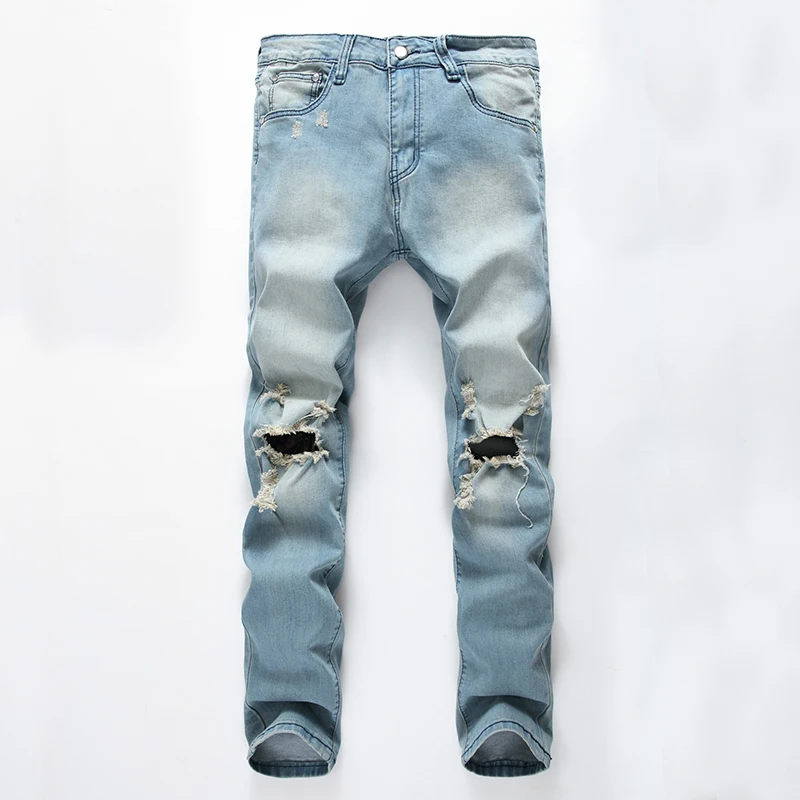 Silentsea Новый Для мужчин Рваные джинсы модные сапоги до колена штаны с дырками молодой человек в ковбойском стиле хип-хоп Мода брюки высокое