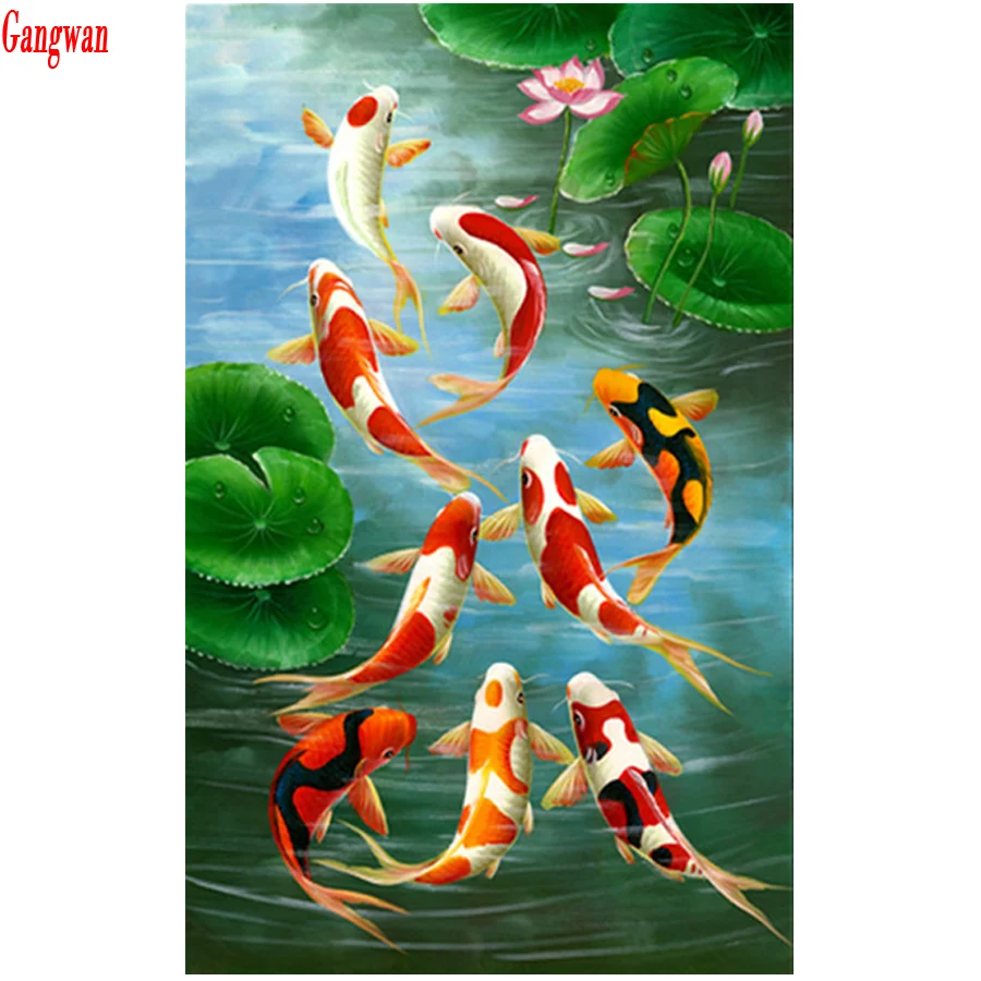 

DIY 5D Diamond Painting Animal fish koi pattern Home Decor Full square round Rhinestone Diamond Embroidery Cross Stitch wall art